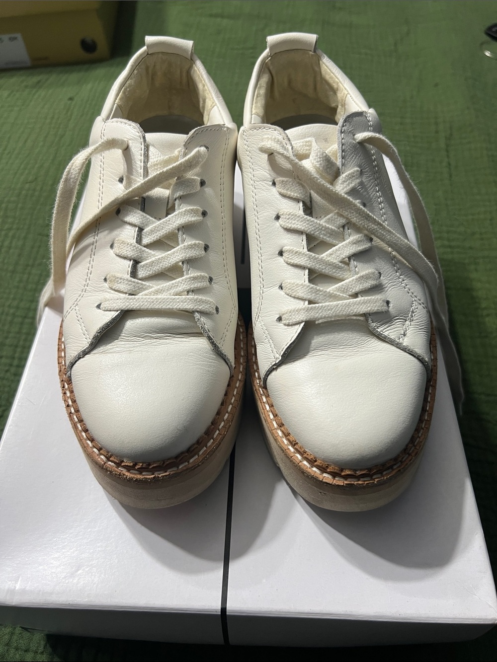 Dolce Vita Cream Leather Platform Sneakers with Tan Trim
